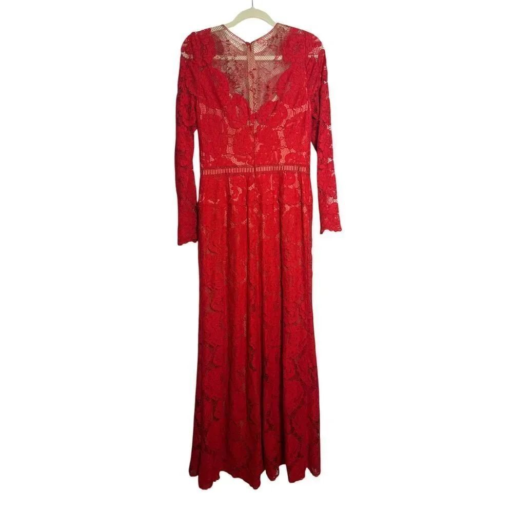 Tadashi Shoji Long Sleeve Lace Illusion Applique Evening Gown Women’s Sz. 8 - Picture 4 of 7